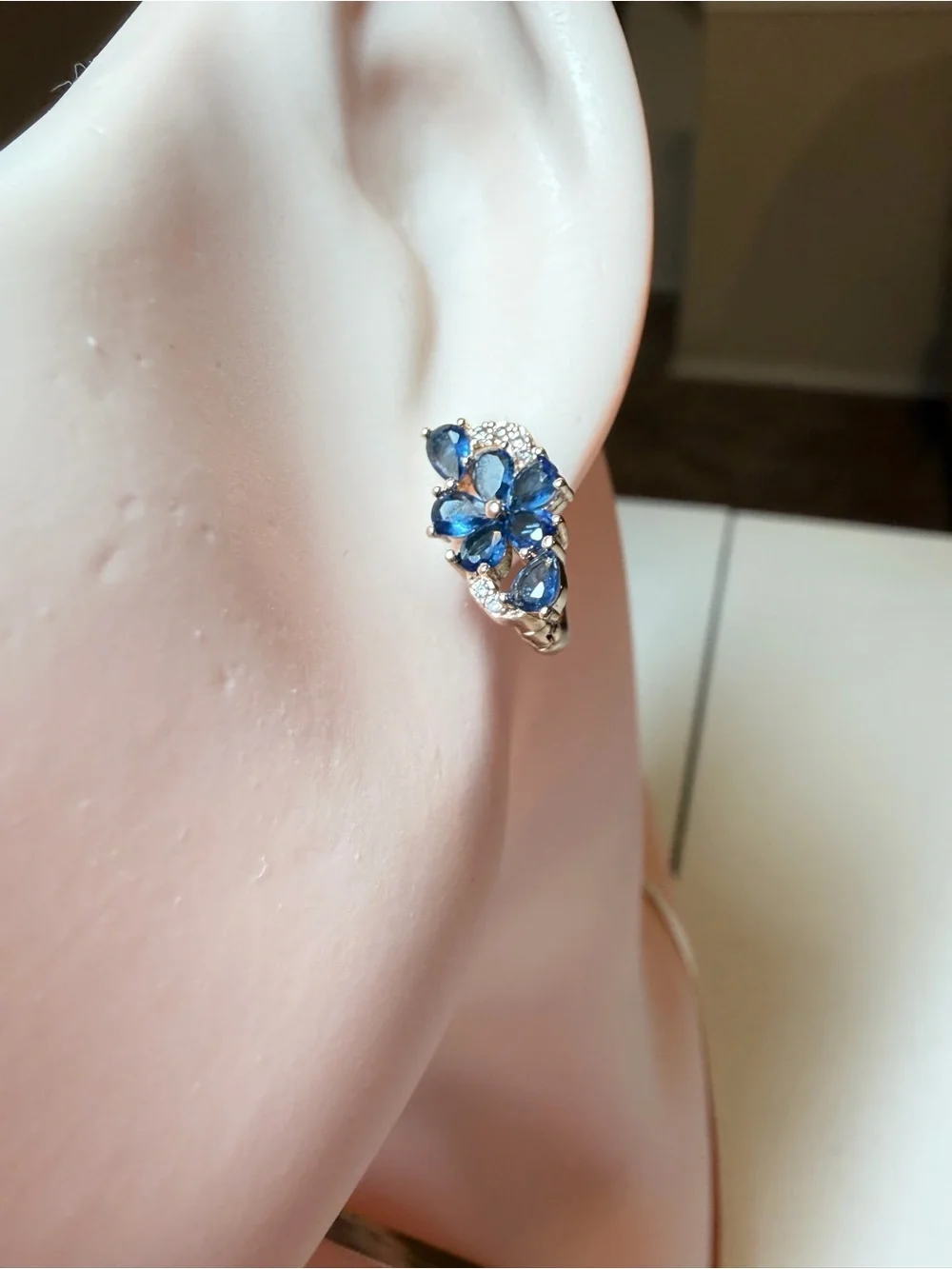 Elegant Plated Blue Crystal Flower Earrings.